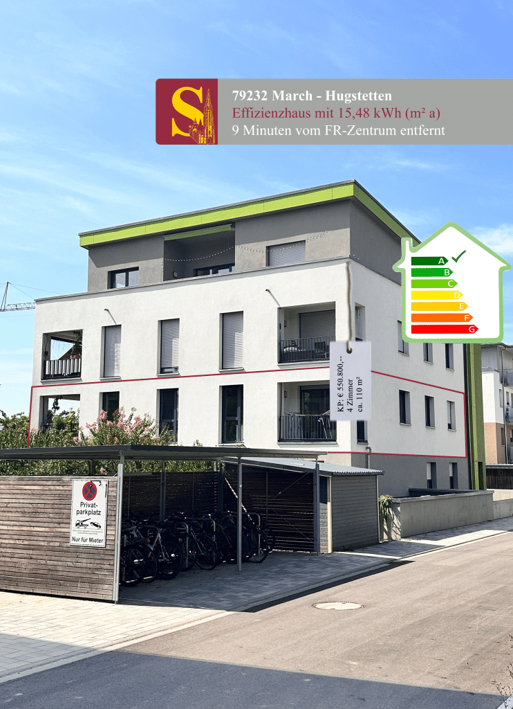 Hugstetten - 4-Zimmer im 1.OG, bezugsfrei ab 15.11.2024 in Effizienzhaus Klasse "A" mit 15,48 kWh (m²a)